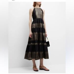 LACE The Label Lace-Up Metallic Jacquard Halter Maxi Dress tie open back Sz S